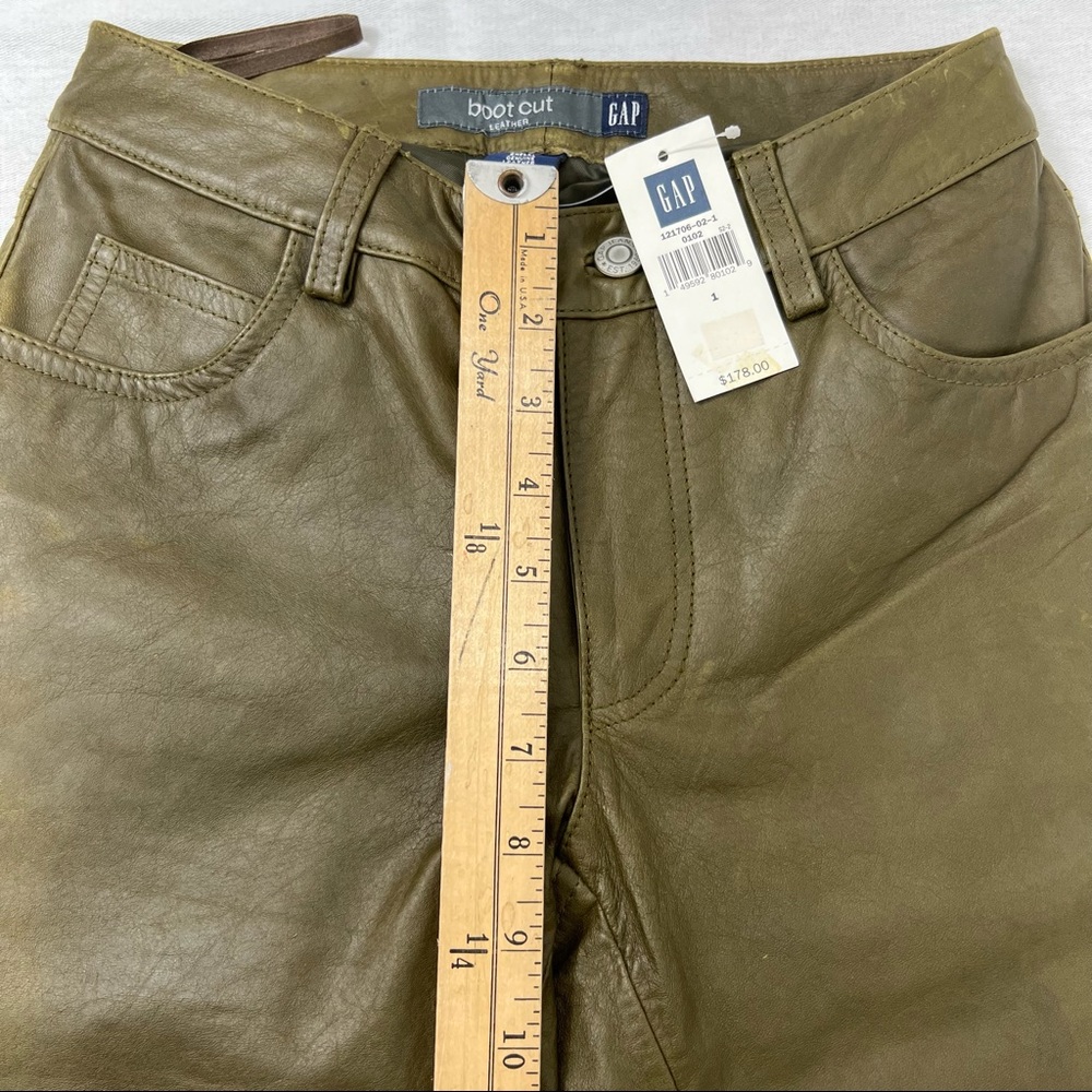 Gap Y2K 2000 Bootcut Real Leather Pants Sz 1 26x29 Olive Green Army